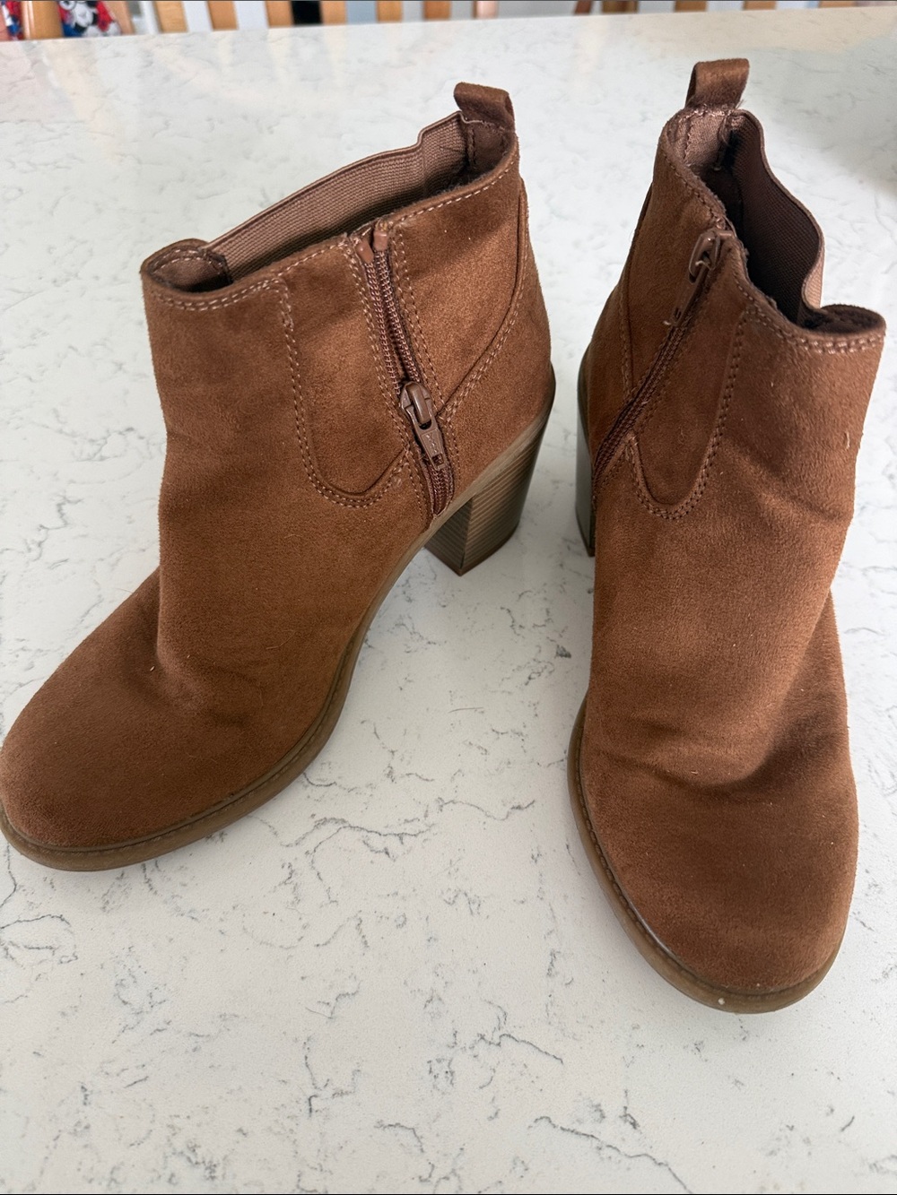 Natural Reflections Brown Suede Ankle Booties with Block Heel